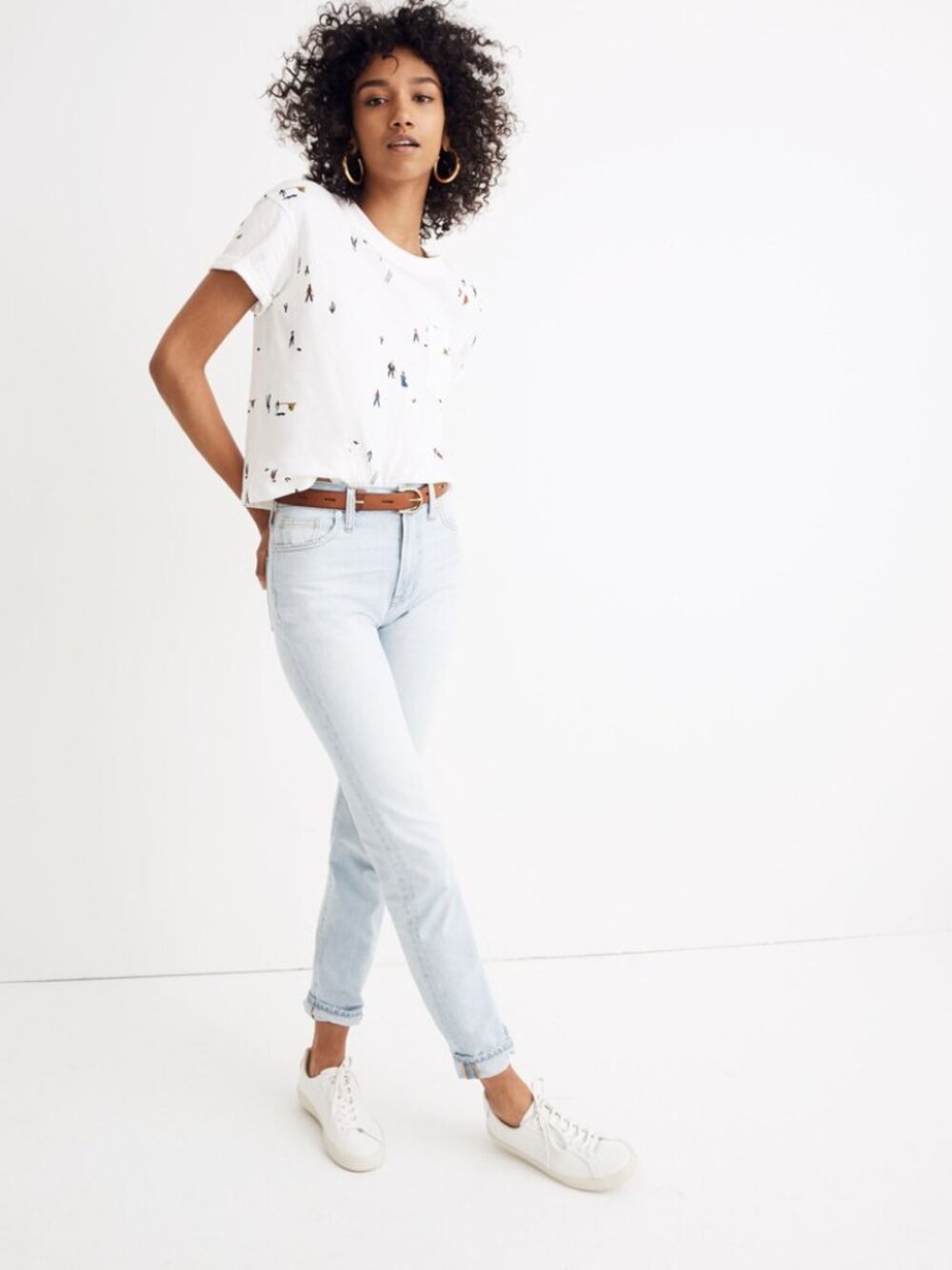 Madewell Easy Crop Tee in El Rancho Print White w/ People Cactus Print XXL 2XL